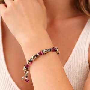 Y2K Artisan Beaded Bracelet | Multicolor Crystal & Mixed Metal Toggle Clasp